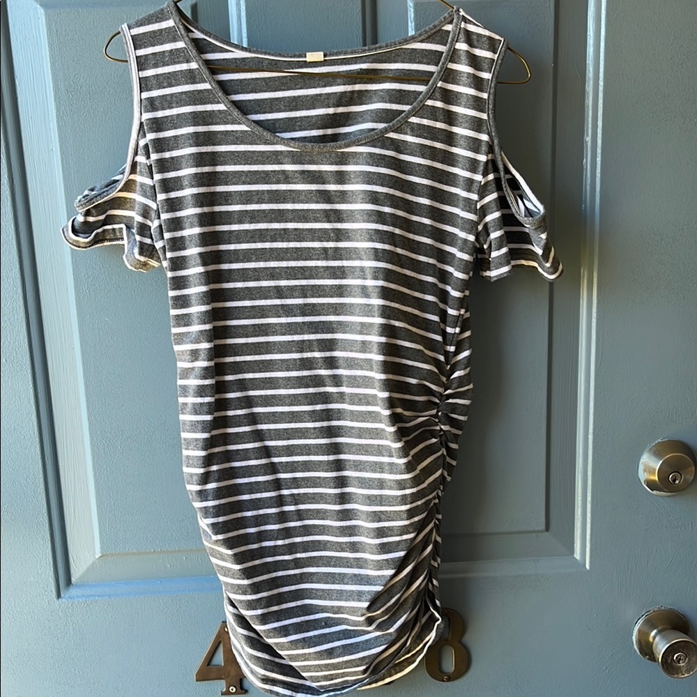 Striped Cold Shoulder Top - Gray